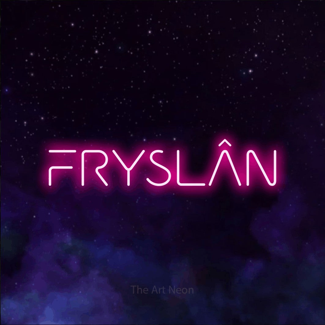 LED neon sign reading “FRYSLÂN”, arranged in a single line.