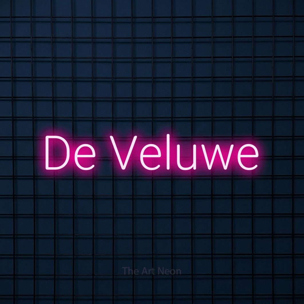 LED neon sign reading “De Veluwe”, arranged in a single line.