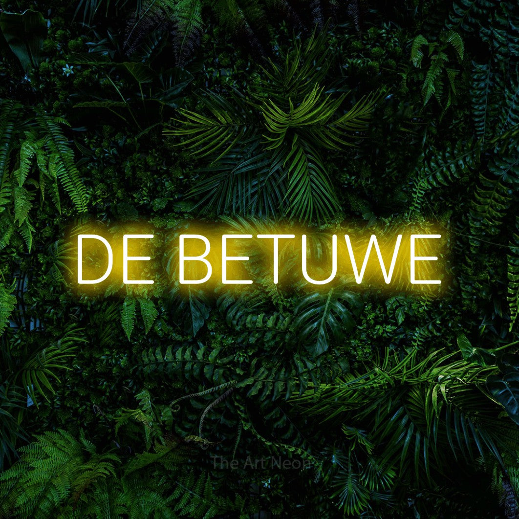 LED neon sign reading “DE BETUWE”, arranged in a single line.
