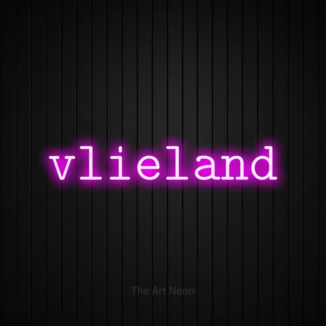 LED neon sign reading “vlieland”, arranged in a single line.