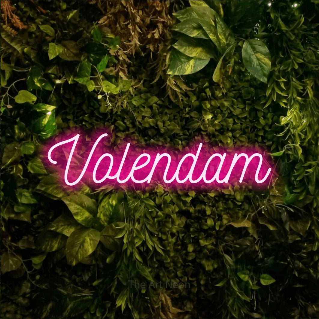 LED neon sign reading “Volendam”, arranged in a single line.