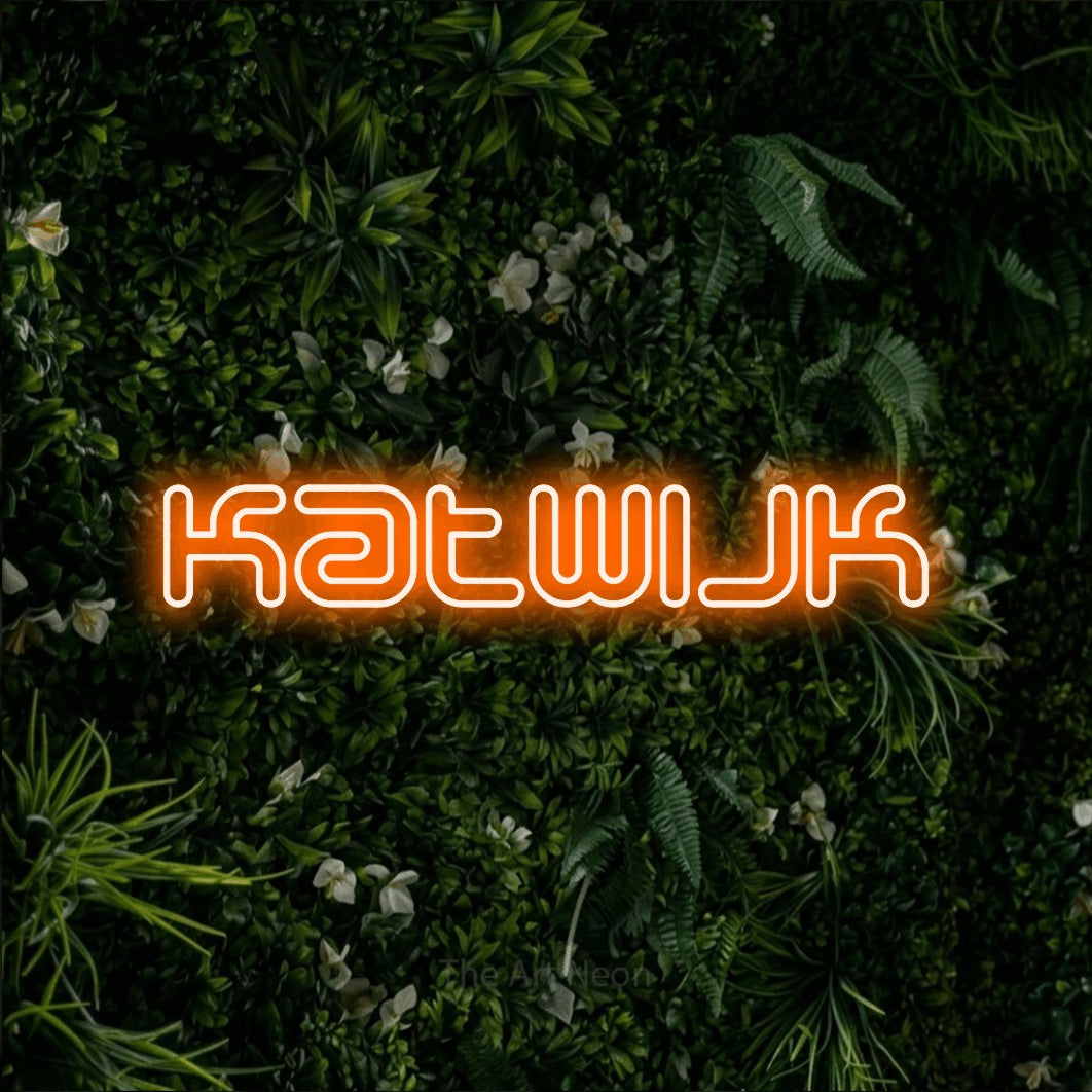 LED neon sign reading “Katwijk”, arranged in a single line.