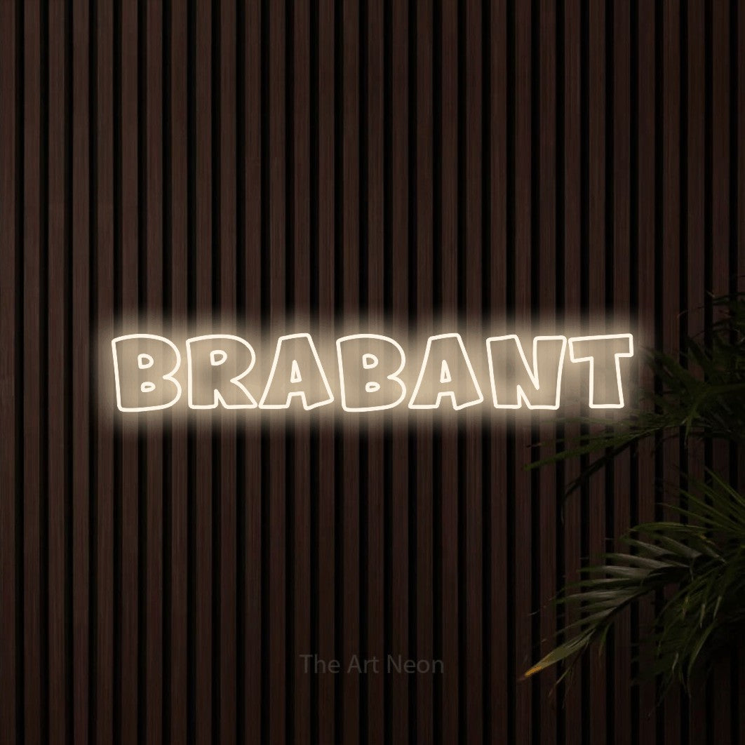 LED neon sign reading “brabant”, arranged in a single line.