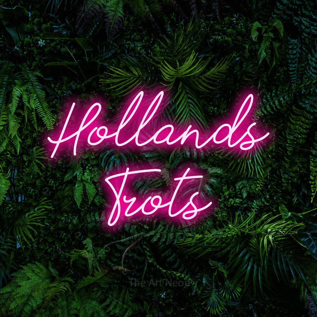 LED neon sign reading “Hollands Trots”, arranged in 2 lines.