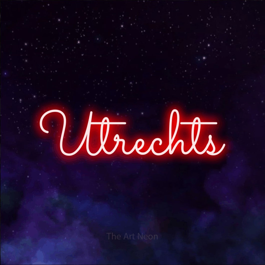 LED neon sign reading “Utrechts”, arranged in a single line.