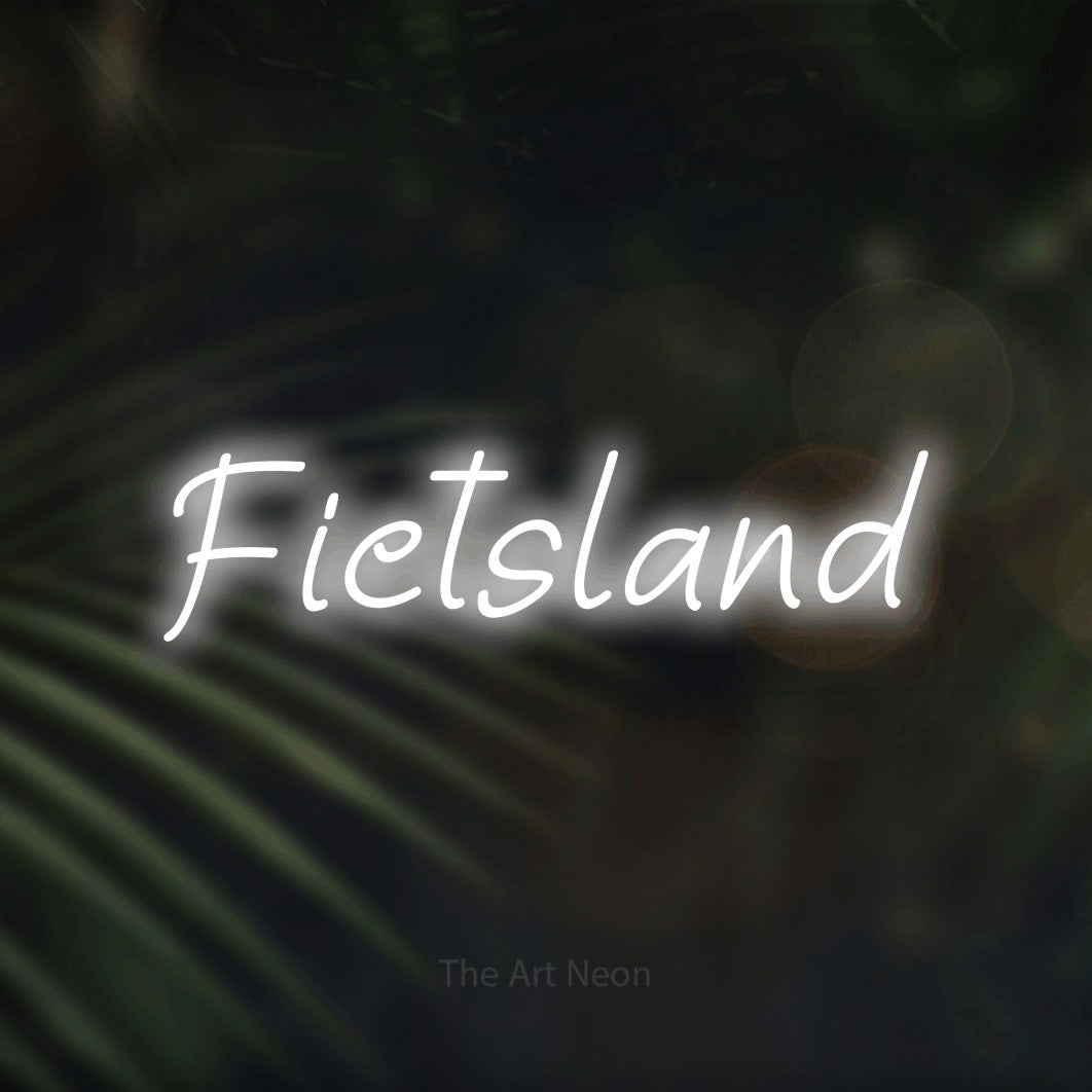 LED neon sign reading “Fietsland”, arranged in a single line.