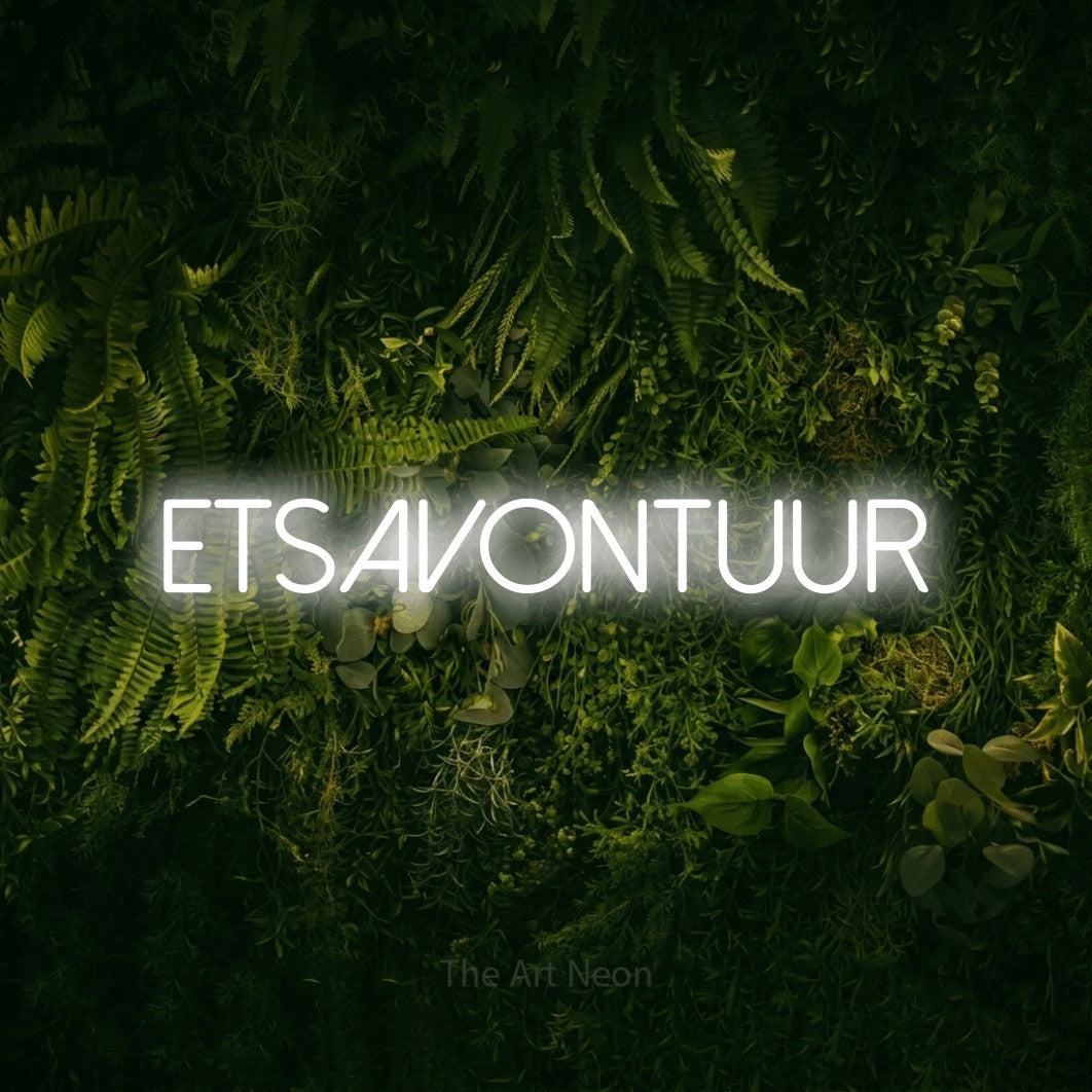 LED neon sign reading “fietsavontuur”, arranged in a single line.