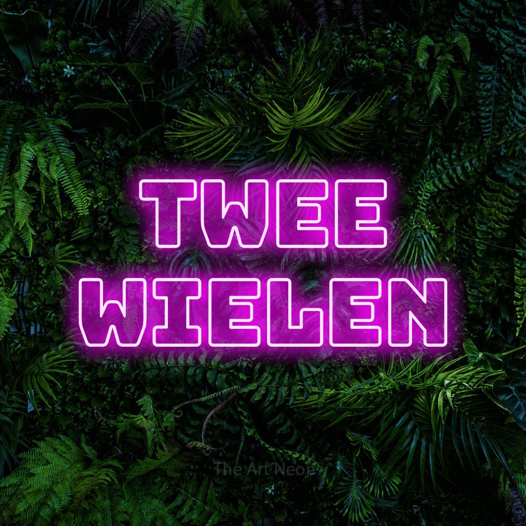 LED neon sign reading “Twee Wielen”, arranged in 2 lines.