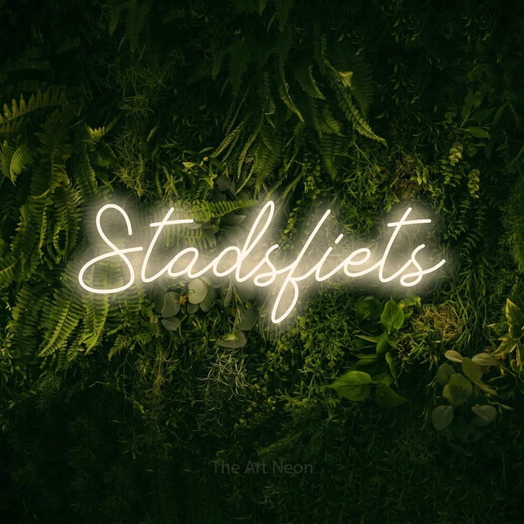 LED neon sign reading “Stadsfiets”, arranged in a single line.