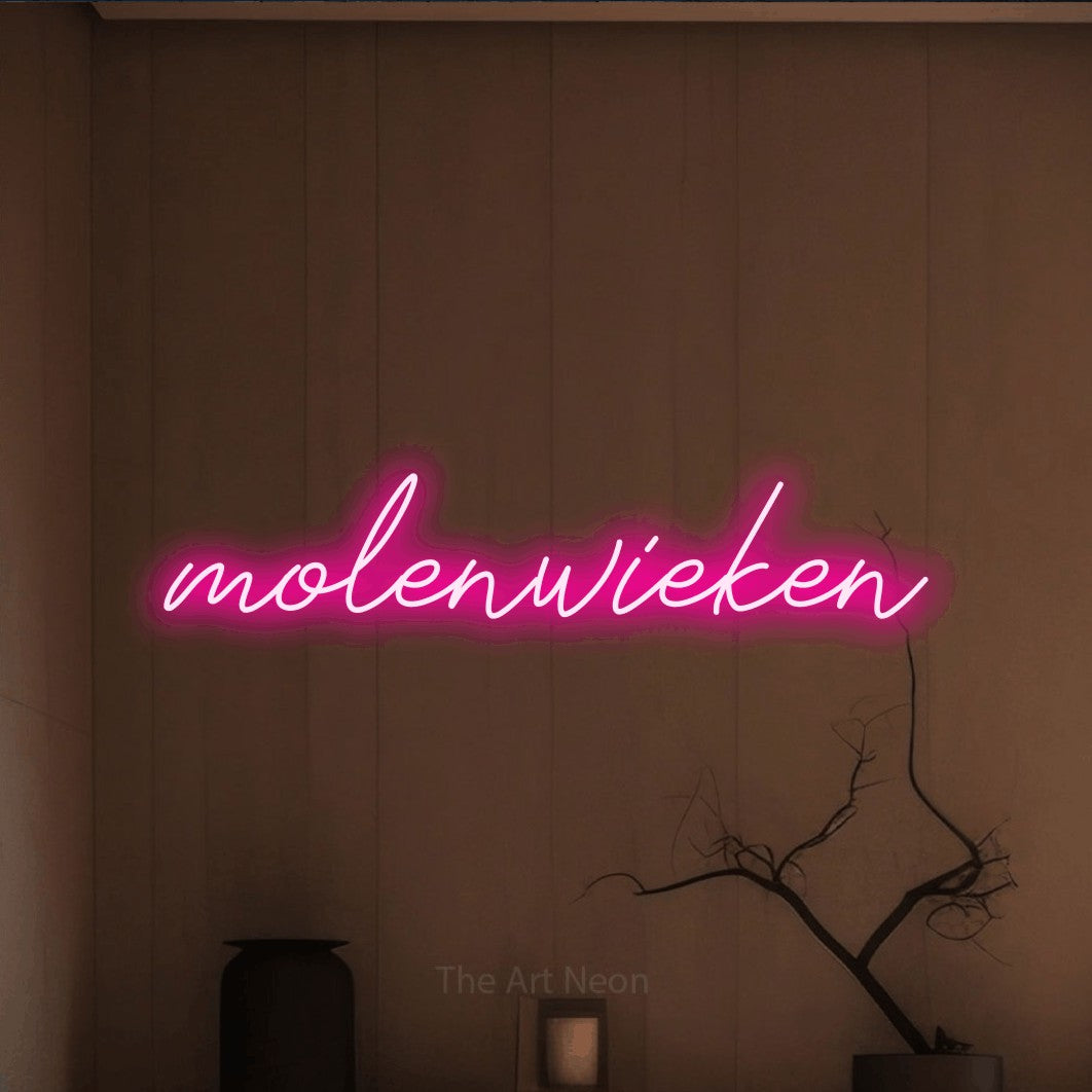 LED neon sign reading “molenwieken”, arranged in a single line.