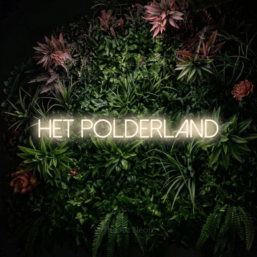 LED neon sign reading “Het Polderland”, arranged in a single line.