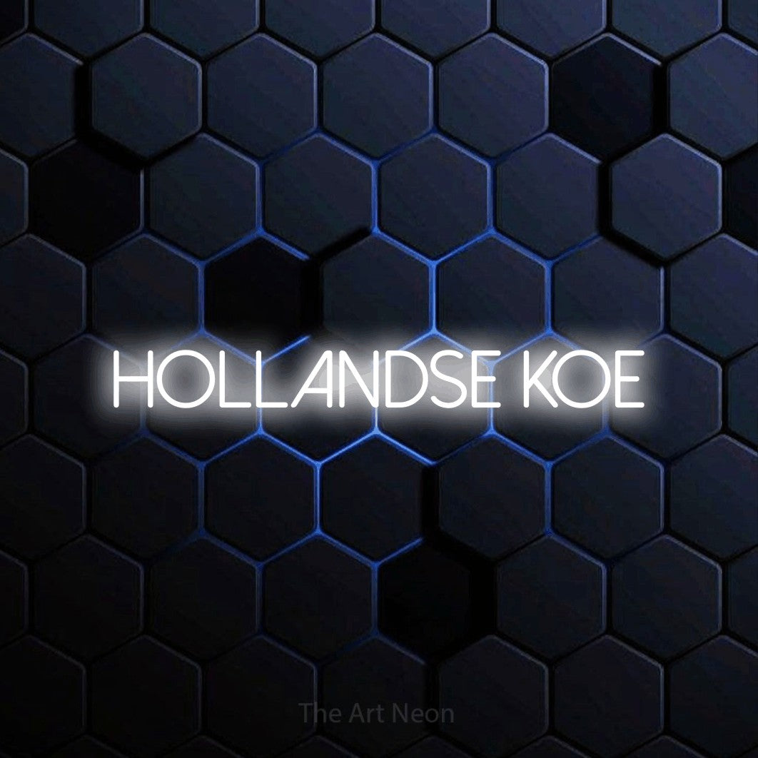 LED neon sign reading “hollandse koe”, arranged in a single line.