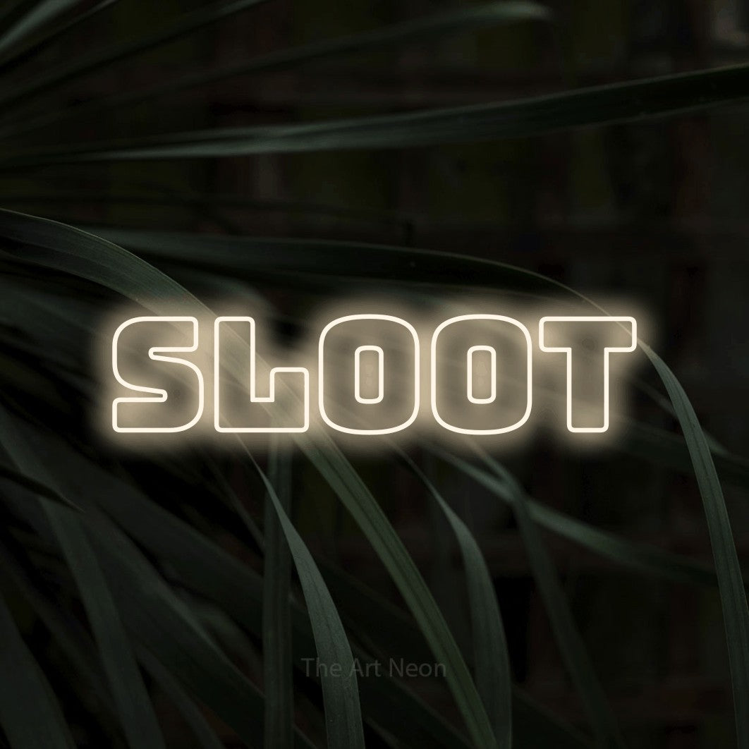 LED neon sign reading “sloot”, arranged in a single line.