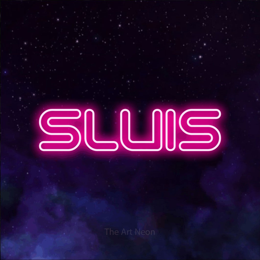 LED neon sign reading “sluis”, arranged in a single line.