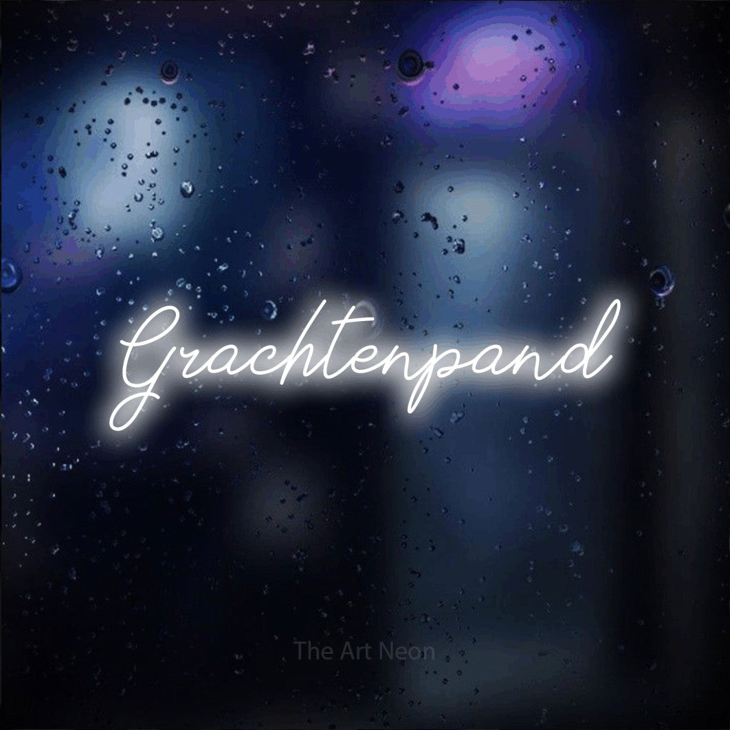 LED neon sign reading “Grachtenpand”, arranged in a single line.