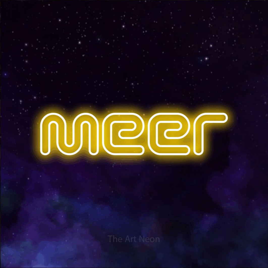 LED neon sign reading “Meer”, arranged in a single line.