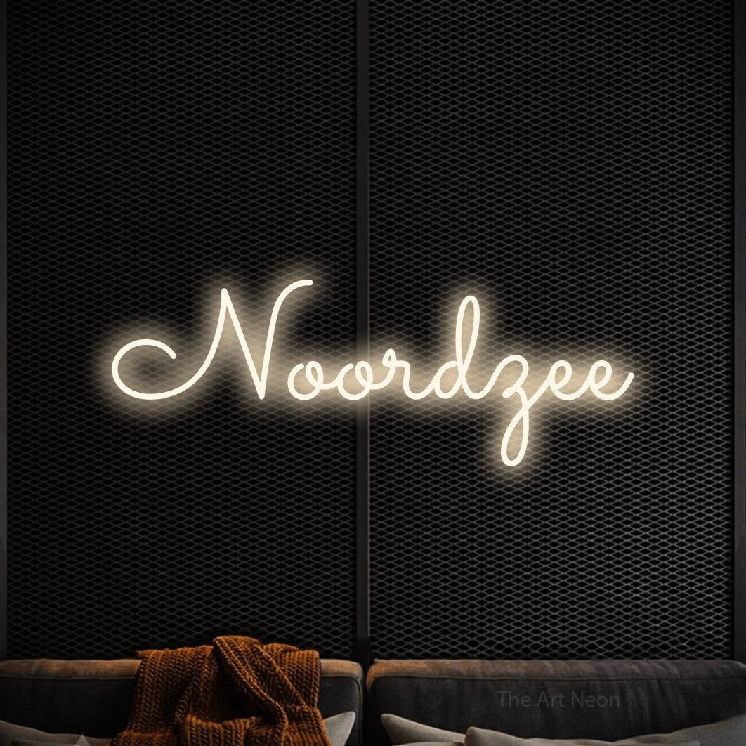 LED neon sign reading “Noordzee”, arranged in a single line.