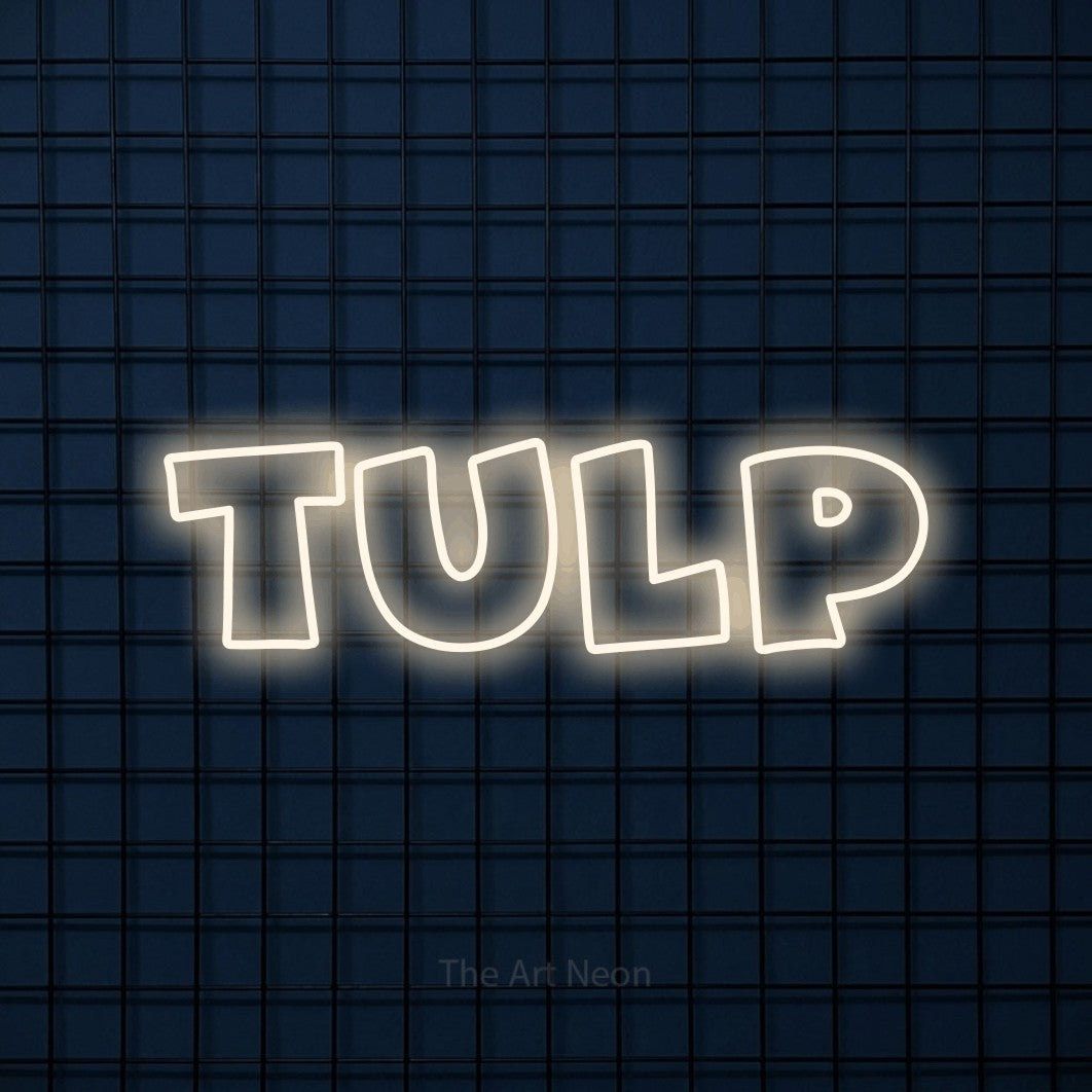 LED neon sign reading “TULP”, arranged in a single line.