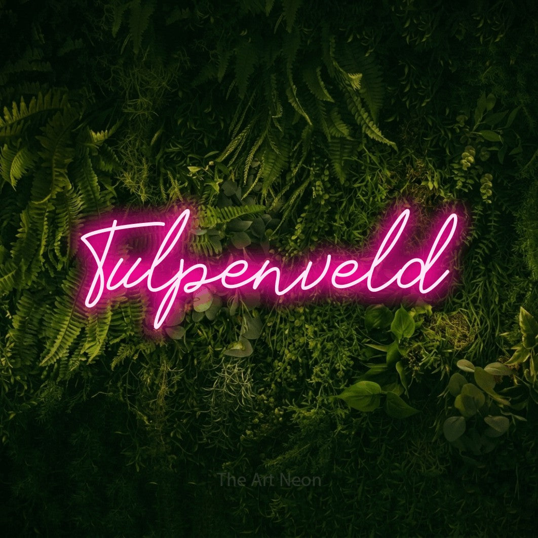LED neon sign reading “Tulpenveld”, arranged in a single line.