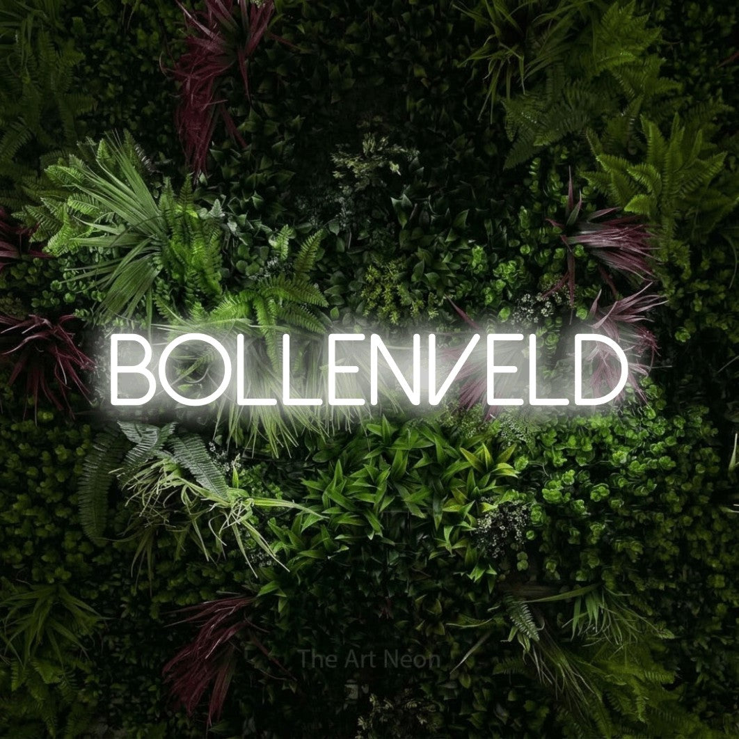 LED neon sign reading “bollenveld”, arranged in a single line.