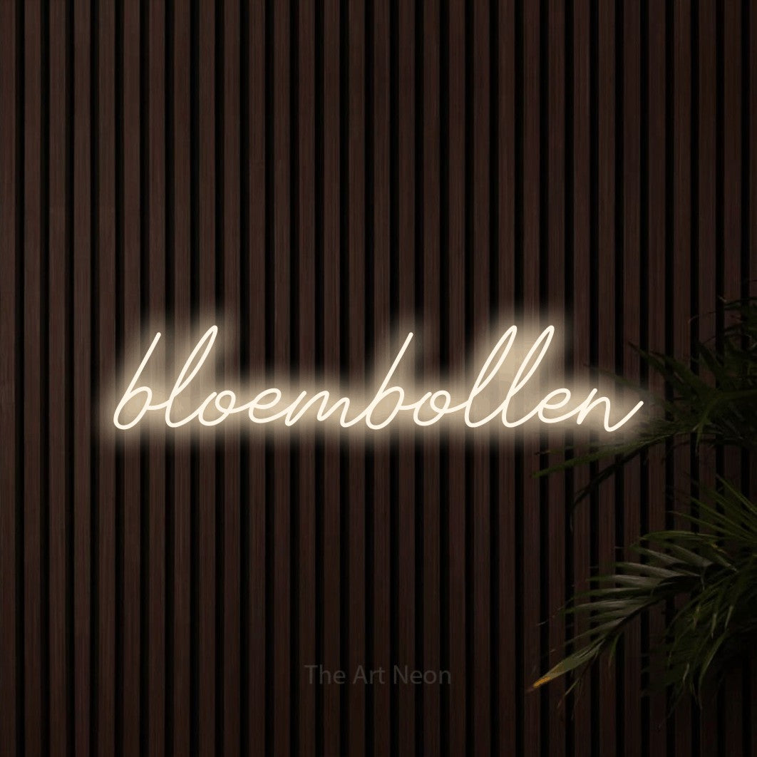 LED neon sign reading “bloembollen”, arranged in a single line.