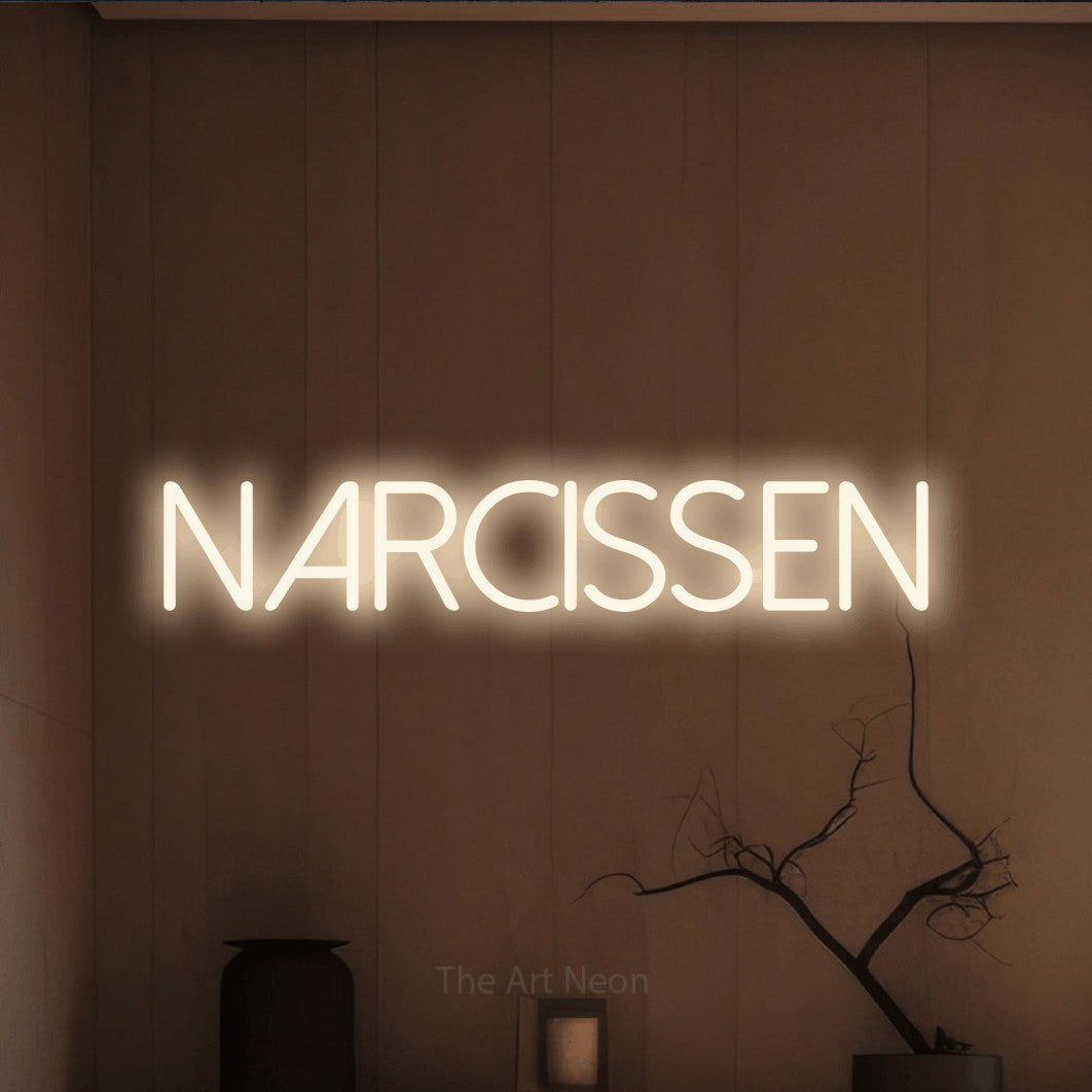 LED neon sign reading “NARCISSEN”, arranged in a single line.