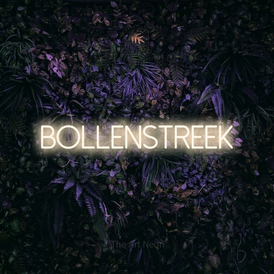 LED neon sign reading “bollenstreek”, arranged in a single line.