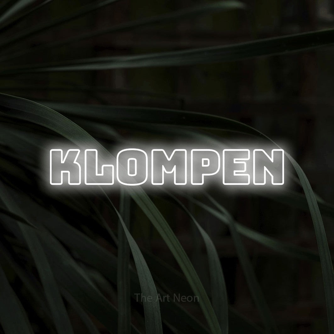 LED neon sign reading “Klompen”, arranged in a single line.