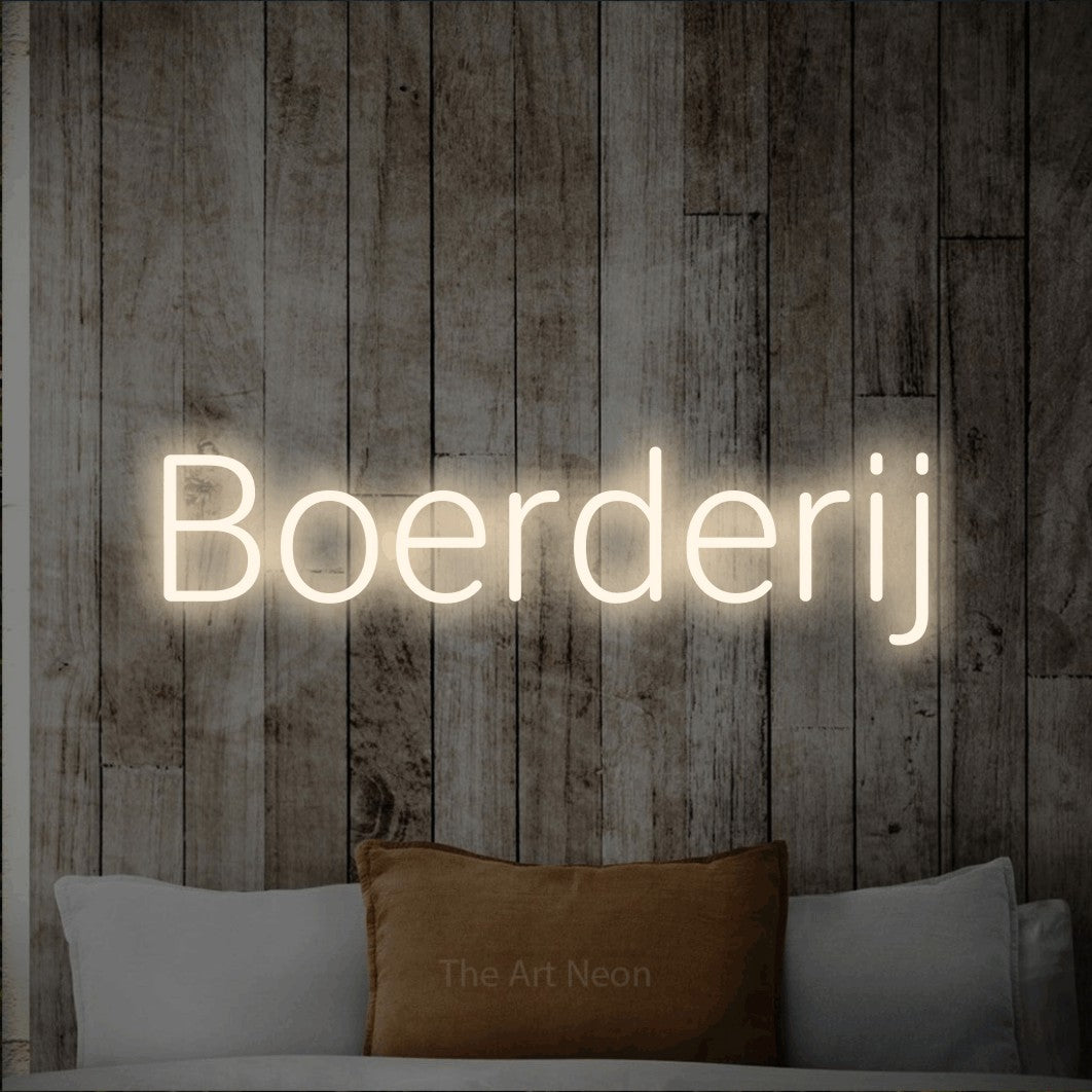 LED neon sign reading “Boerderij”, arranged in a single line.