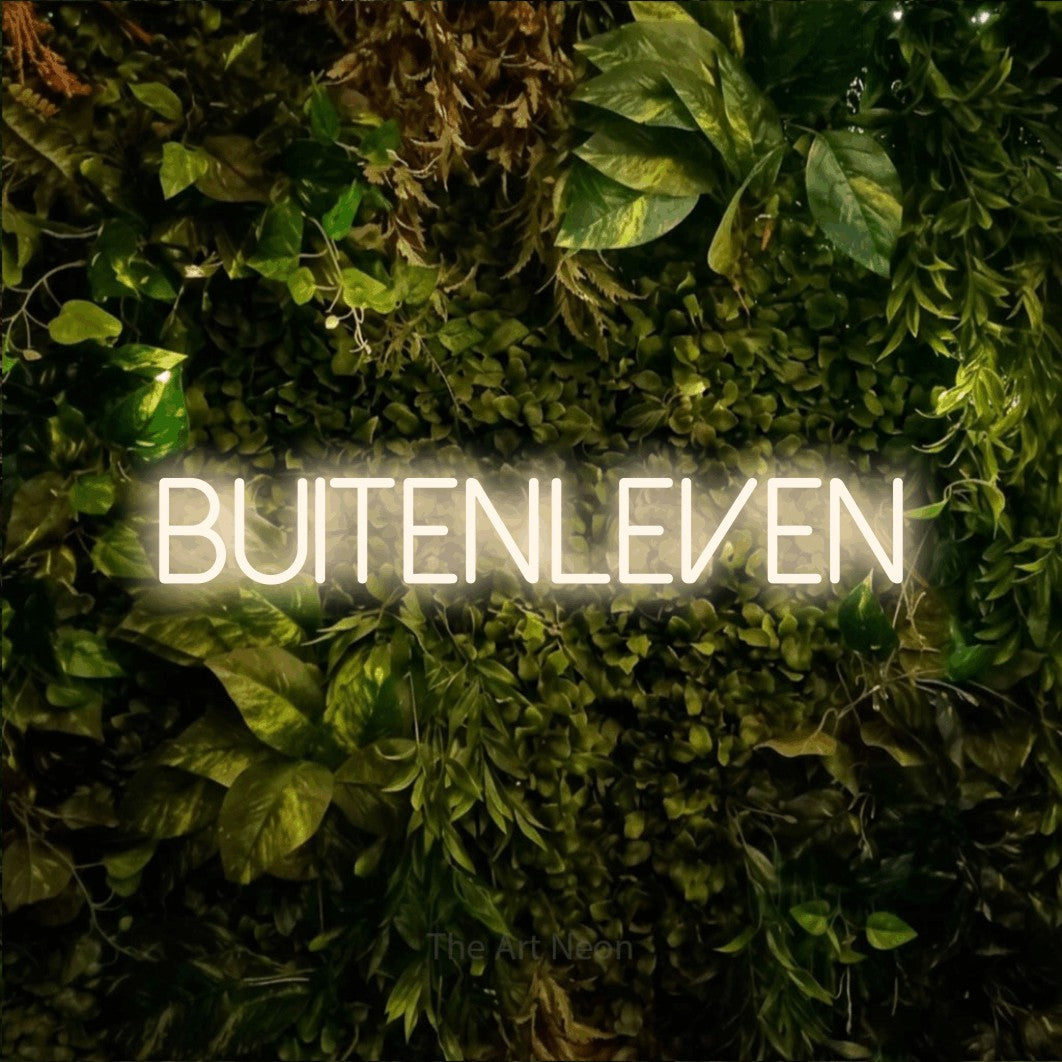 LED neon sign reading “Buitenleven”, arranged in a single line.