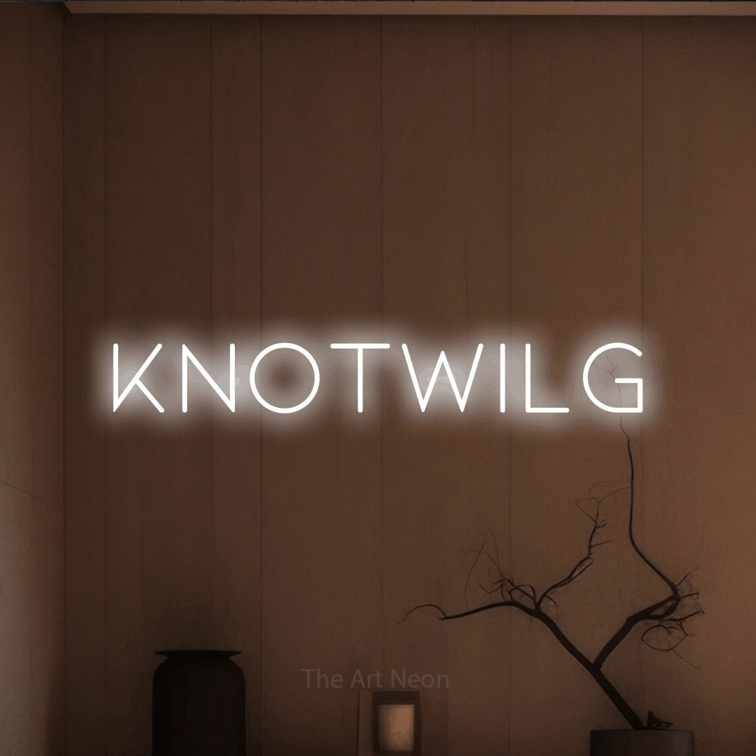 LED neon sign reading “Knotwilg”, arranged in a single line.