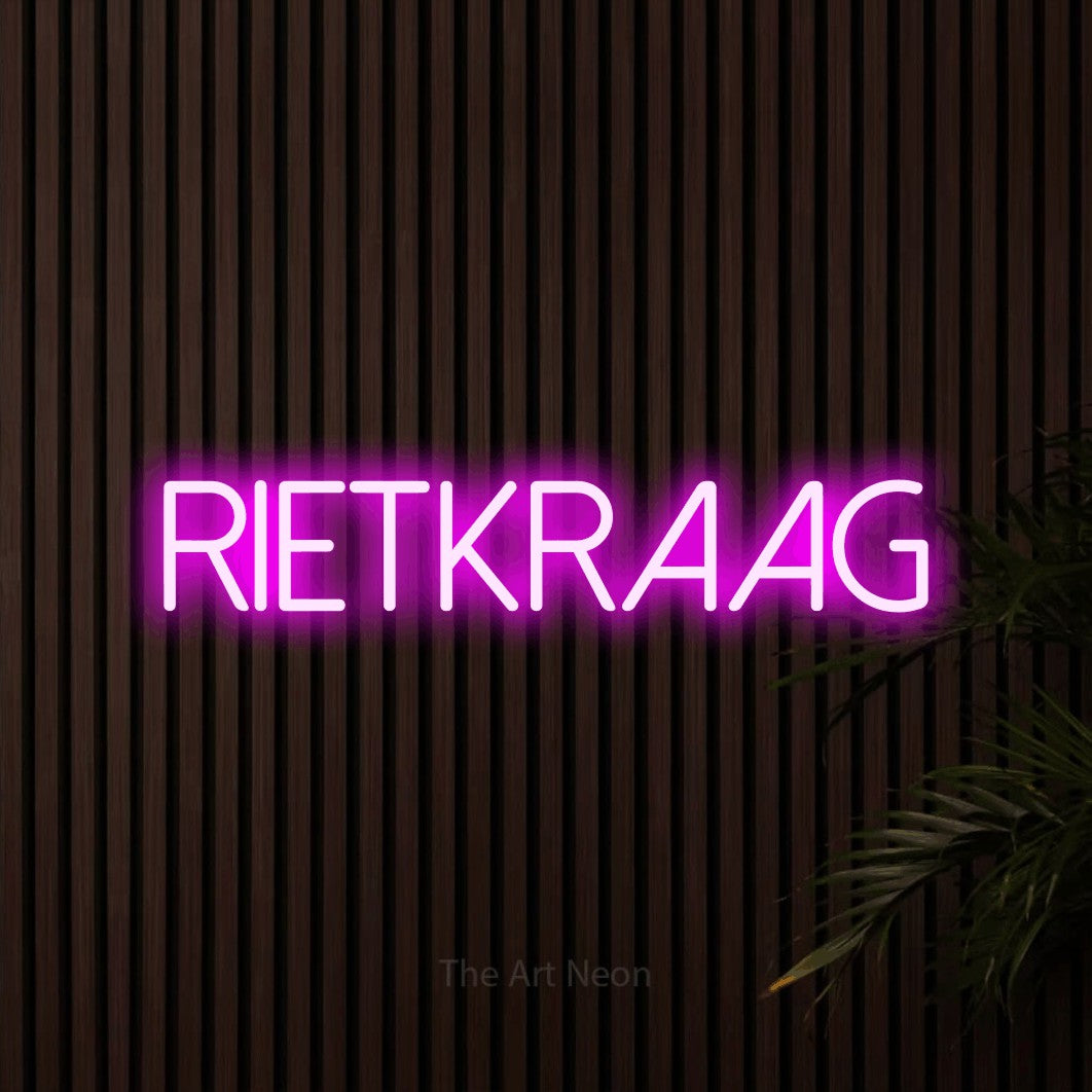 LED neon sign reading “RIETKRAAG”, arranged in a single line.