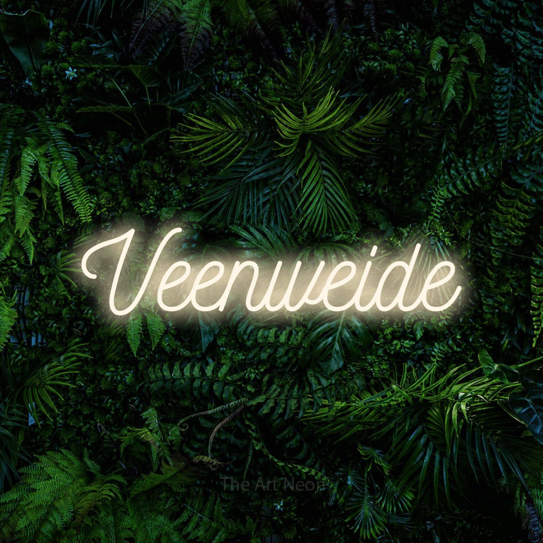 LED neon sign reading “Veenweide”, arranged in a single line.