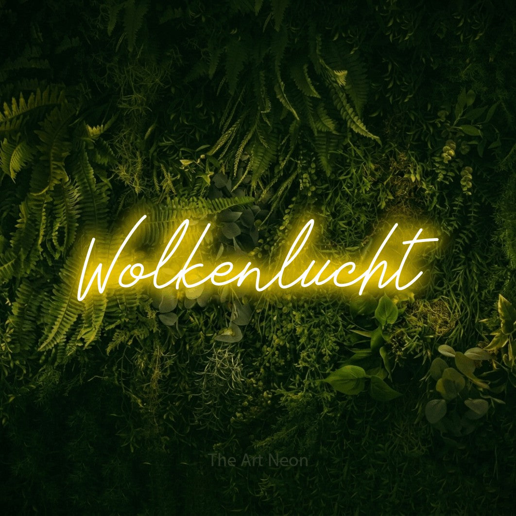 LED neon sign reading “Wolkenlucht”, arranged in a single line.