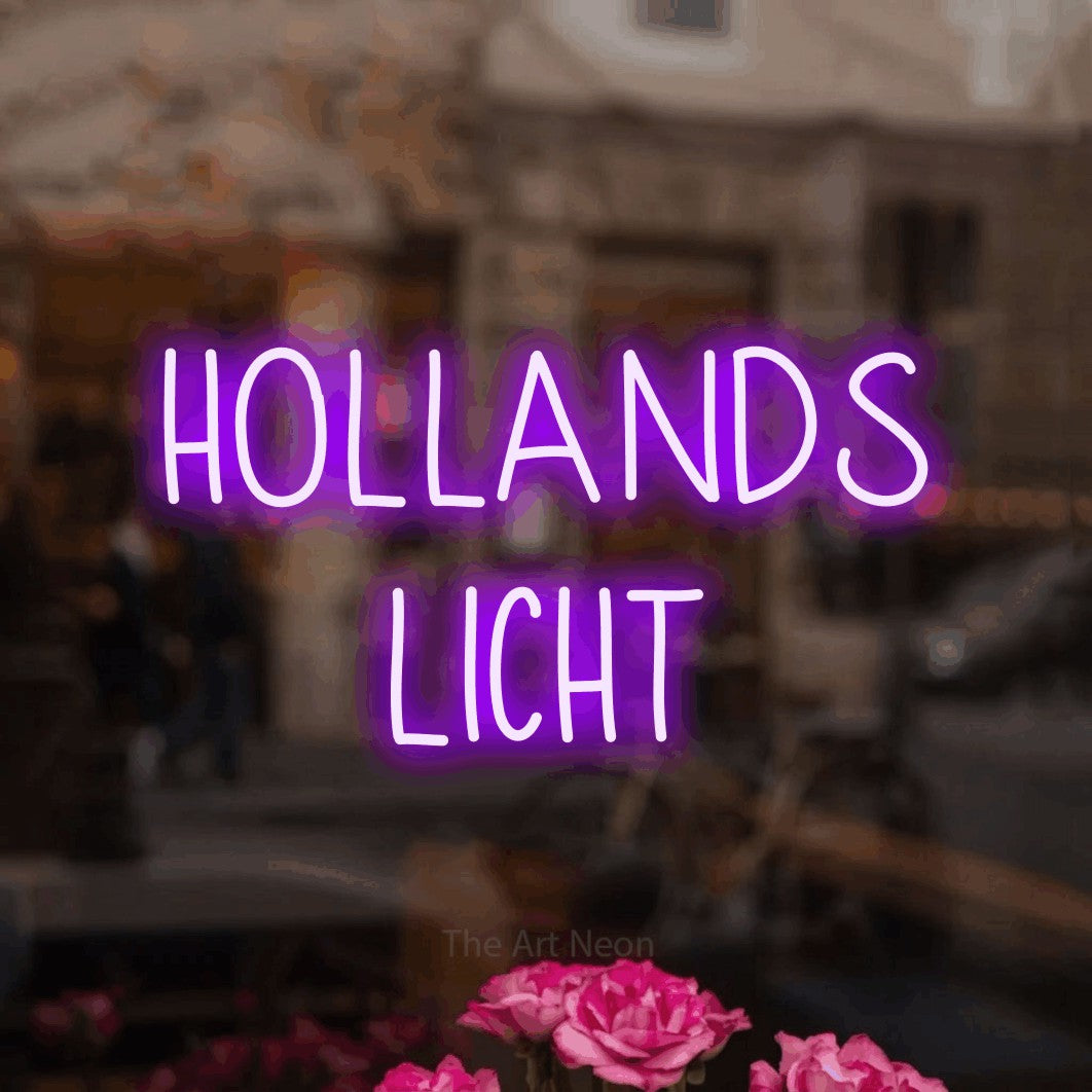 LED neon sign reading “HOLLANDS LICHT”, arranged in 2 lines.