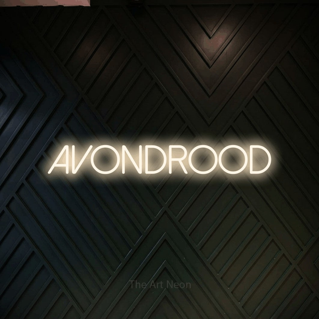 LED neon sign reading “avondrood”, arranged in a single line.