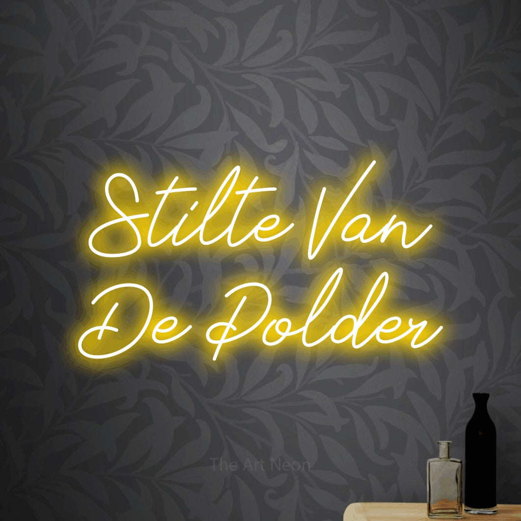 LED neon sign reading “Stilte Van De Polder”, arranged in 2 lines.