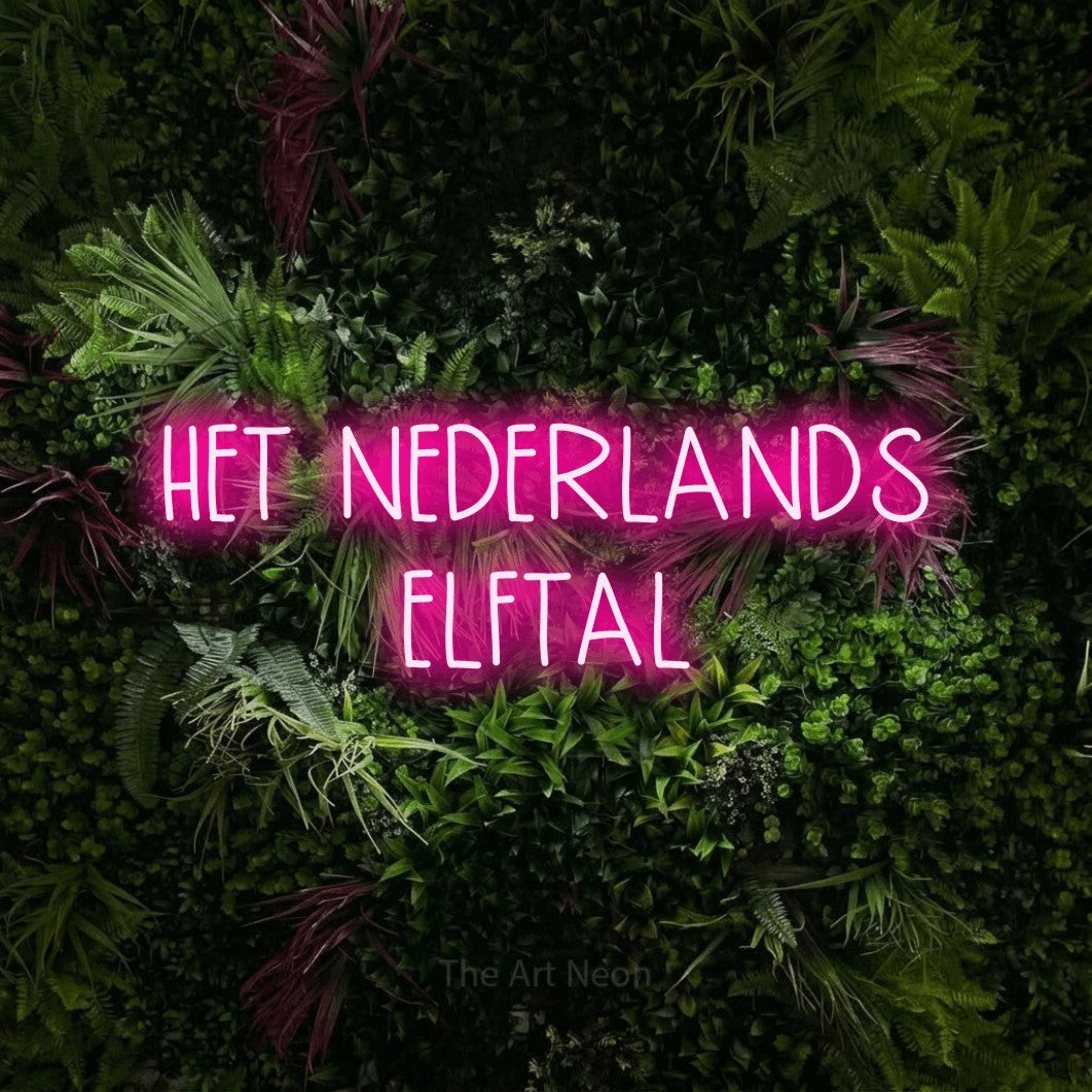 LED neon sign reading “HET NEDERLANDS ELFTAL”, arranged in 2 lines.