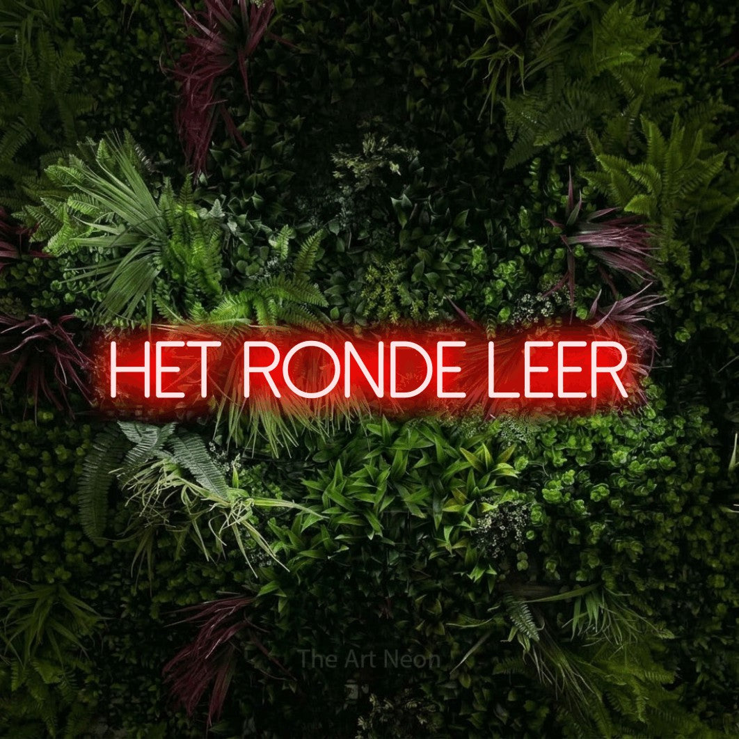 LED neon sign reading “Het ronde leer”, arranged in a single line.