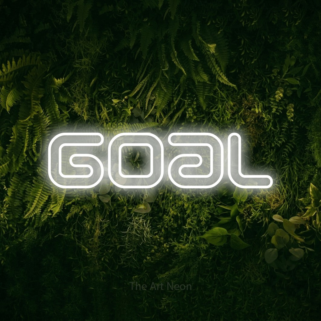 LED neon sign reading “Goal”, arranged in a single line.