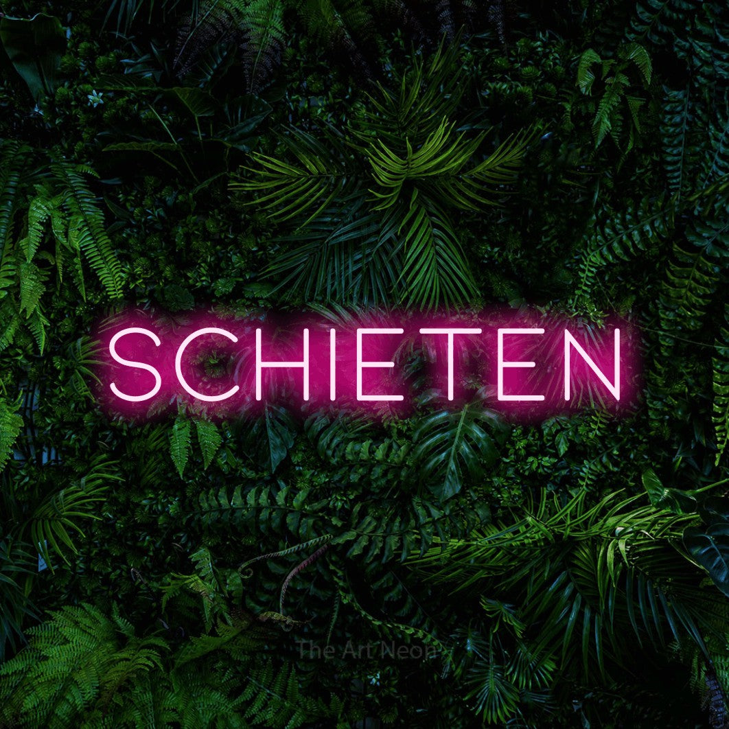LED neon sign reading “SCHIETEN”, arranged in a single line.