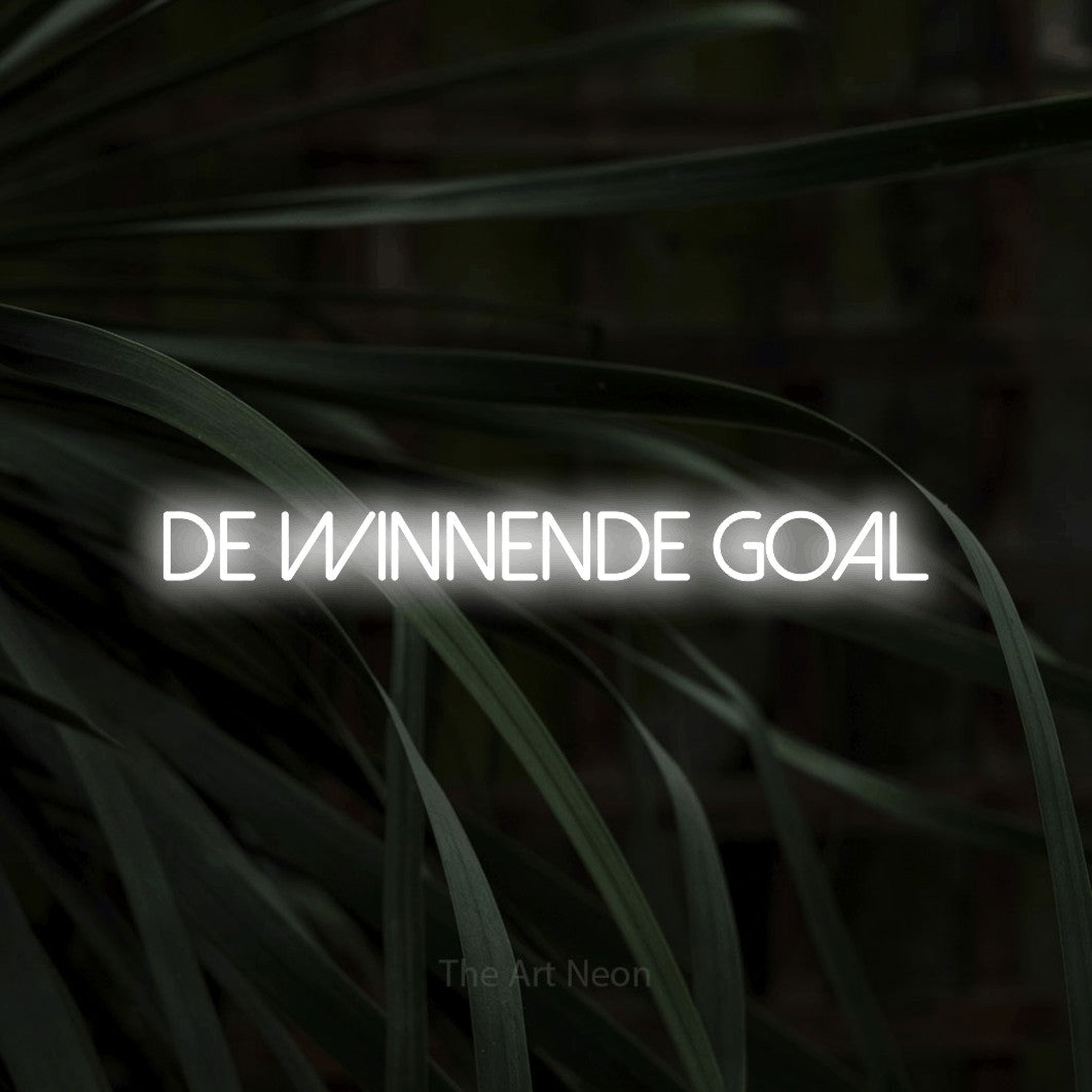 LED neon sign reading “de winnende goal”, arranged in a single line.