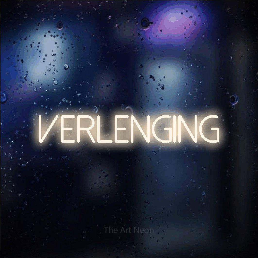 LED neon sign reading “Verlenging”, arranged in a single line.