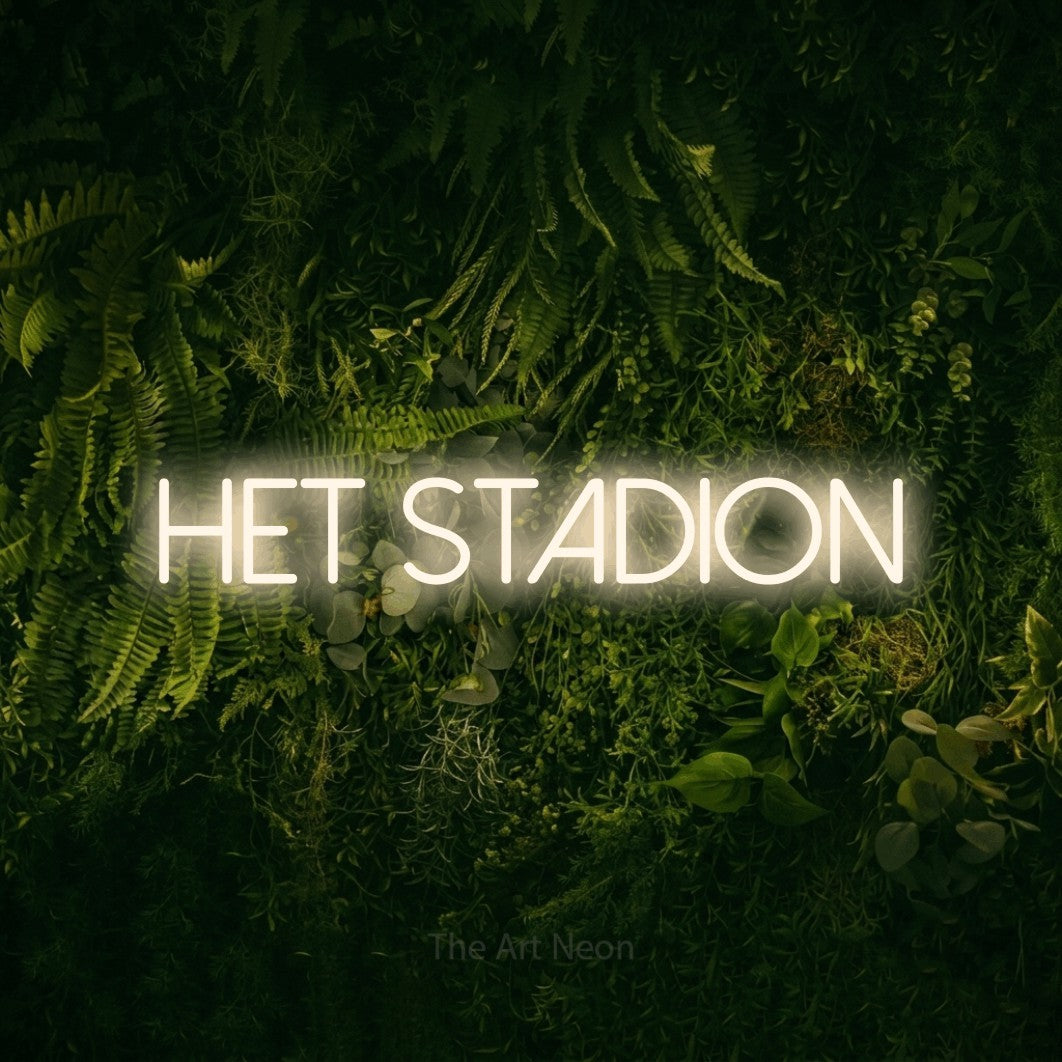 LED neon sign reading “het stadion”, arranged in a single line.