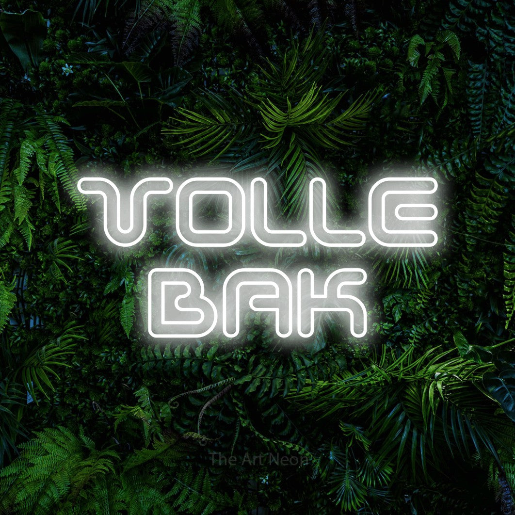LED neon sign reading “VOLLE BAK”, arranged in 2 lines.