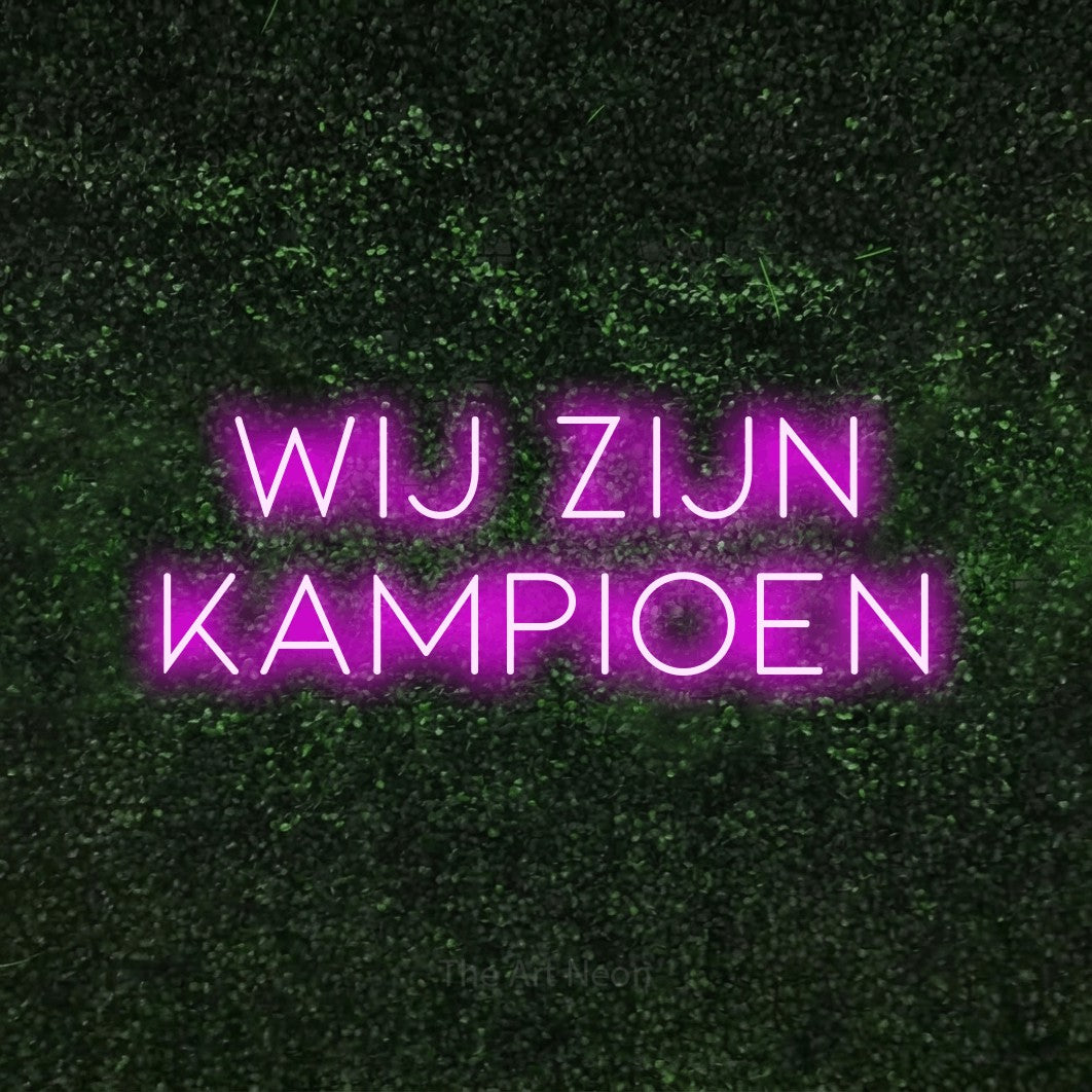 LED neon sign reading “Wij Zijn Kampioen”, arranged in 2 lines.