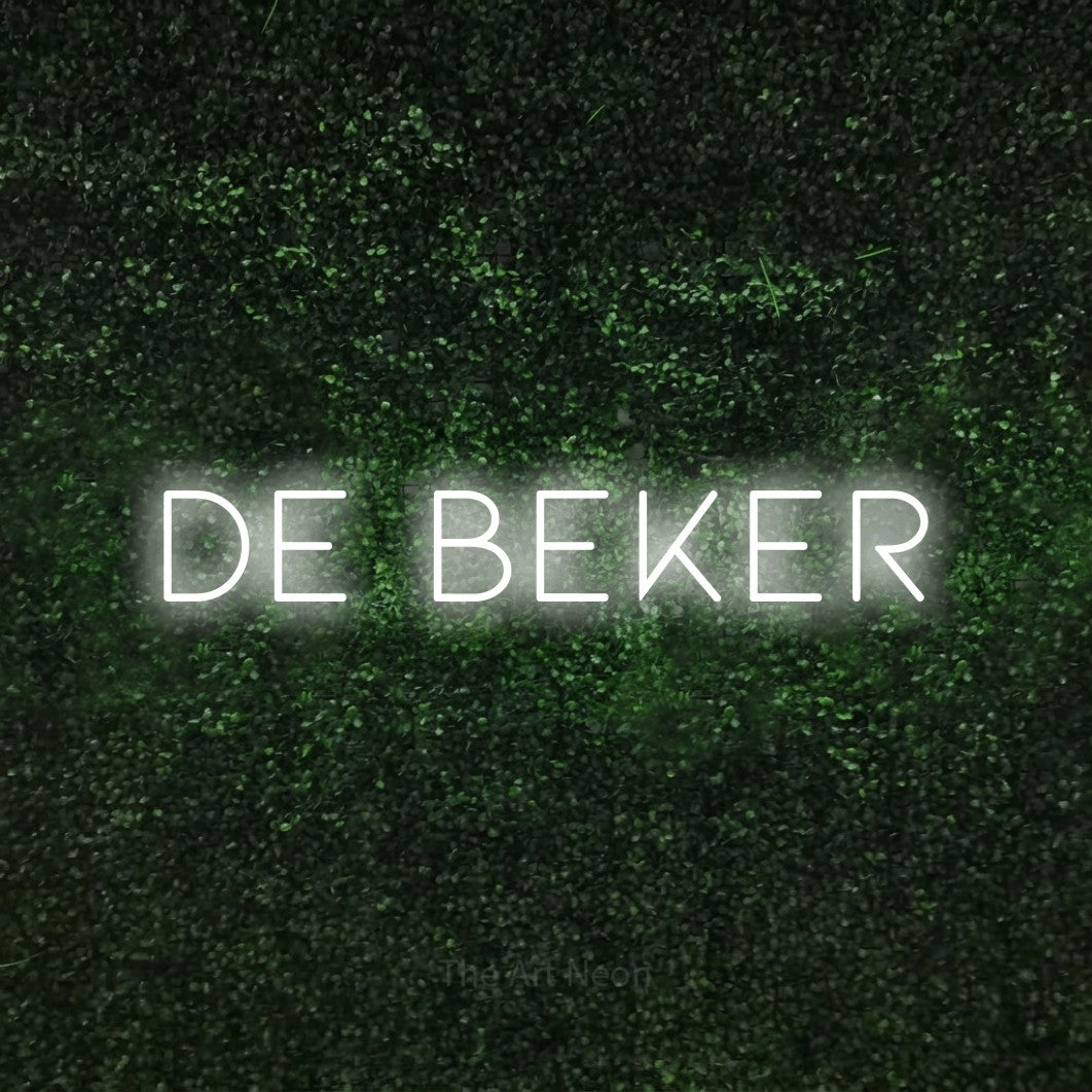 LED neon sign reading “De Beker”, arranged in a single line.