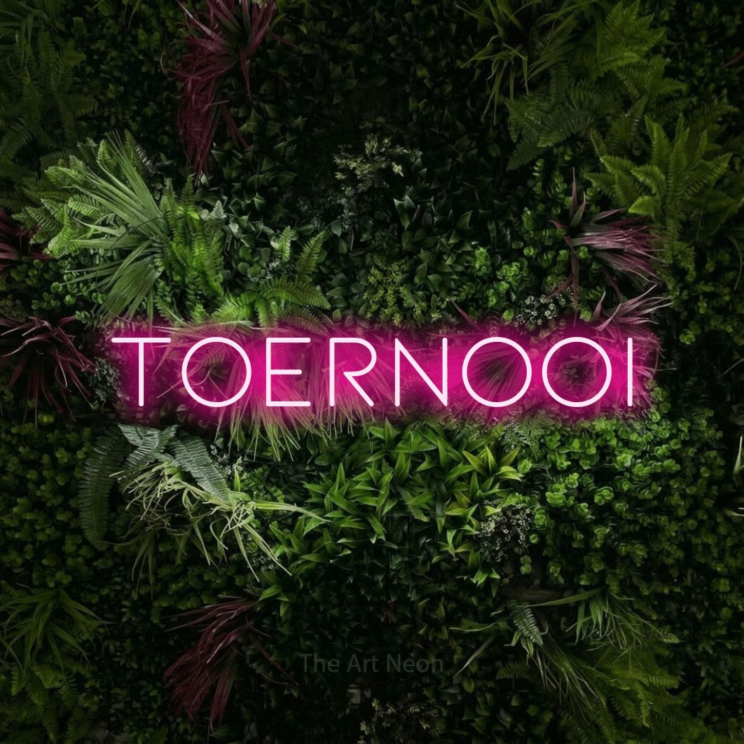 LED neon sign reading “toernooi”, arranged in a single line.