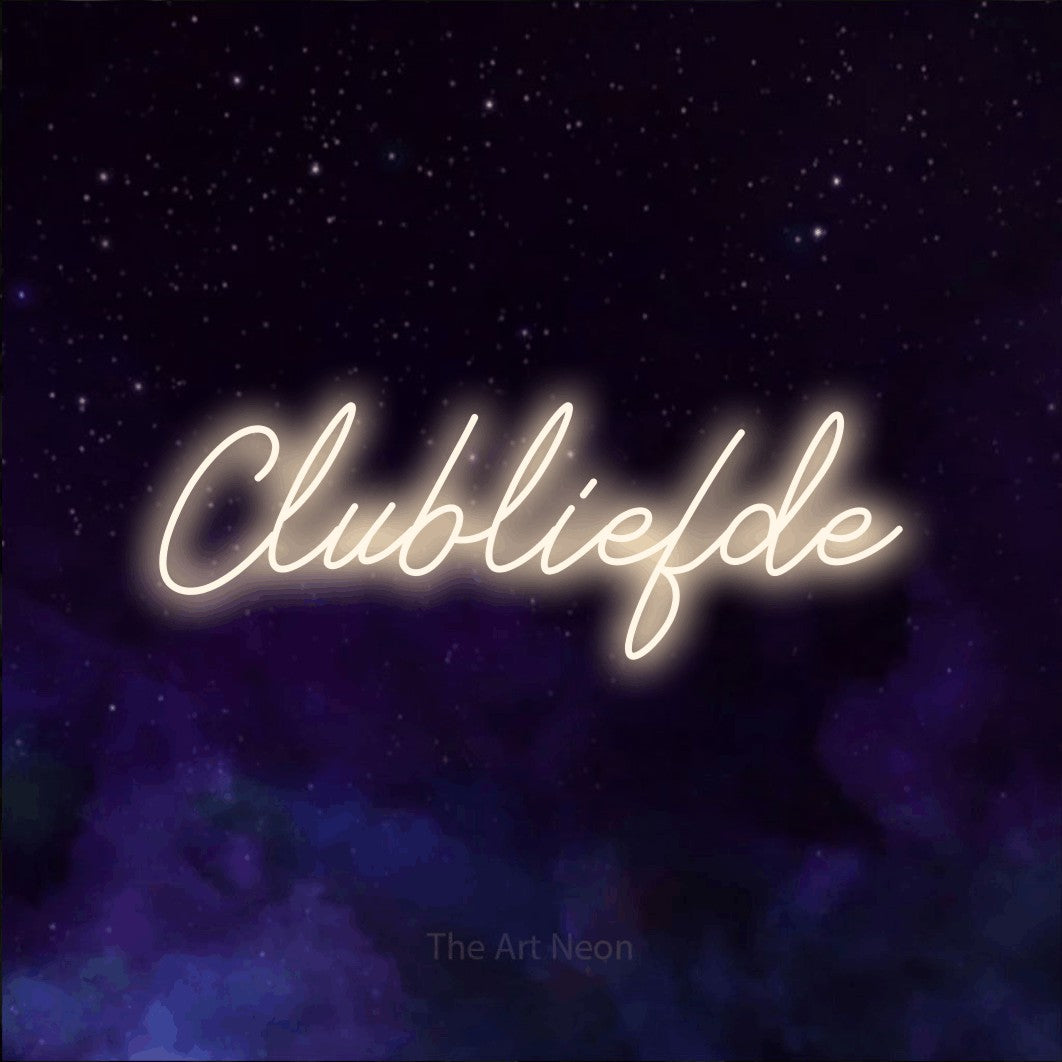 LED neon sign reading “Clubliefde”, arranged in a single line.
