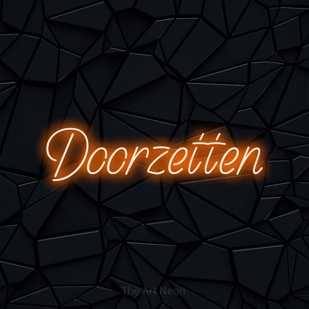 LED neon sign reading “Doorzetten”, arranged in a single line.